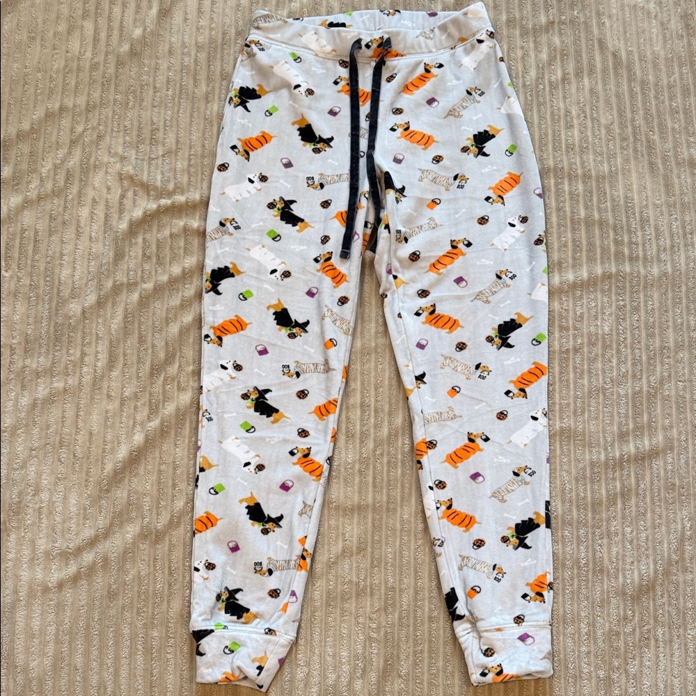 Women’s White Halloween Dog Print Pajama Pants